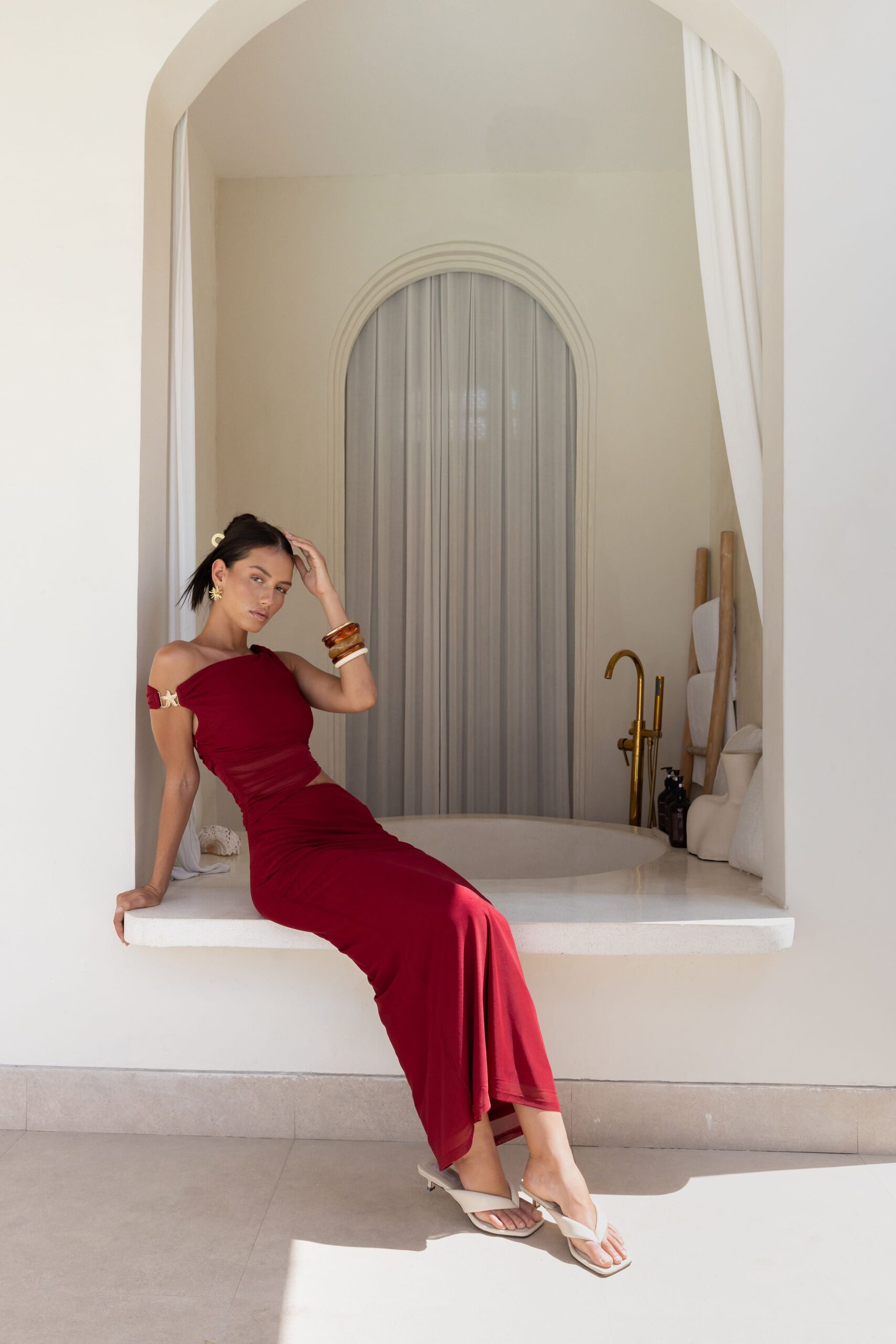 summer moon off the shoulder maxi dress red