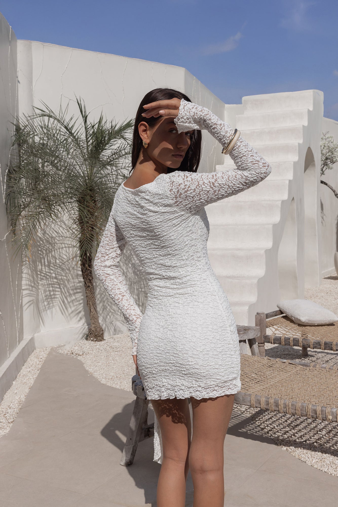lover girls long sleeve mini dress white
