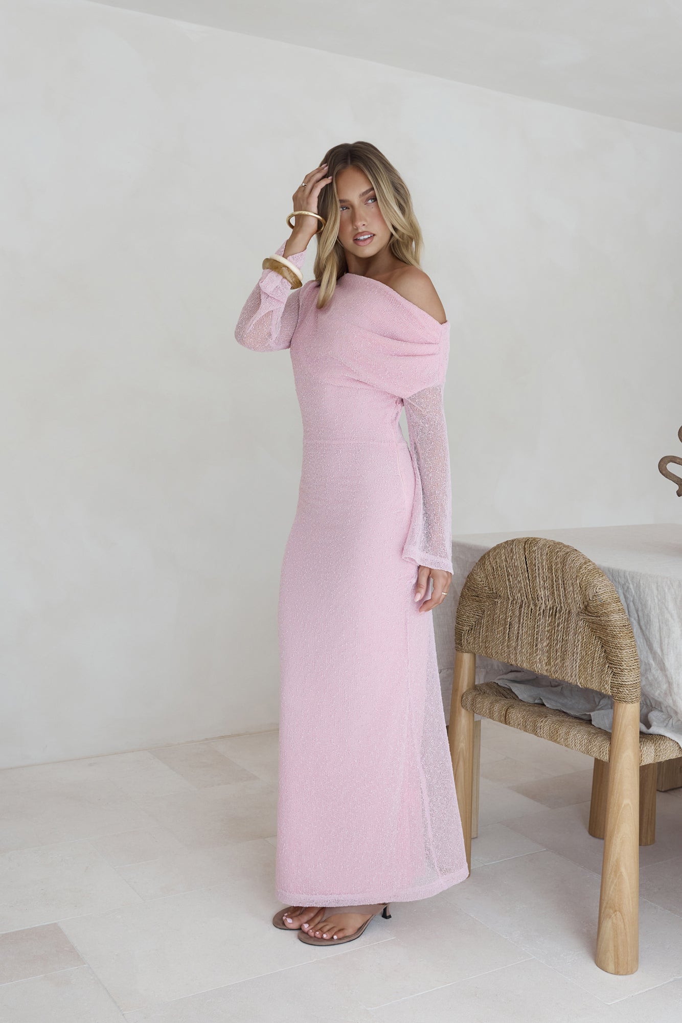 cool daze long sleeve knit maxi dress pink