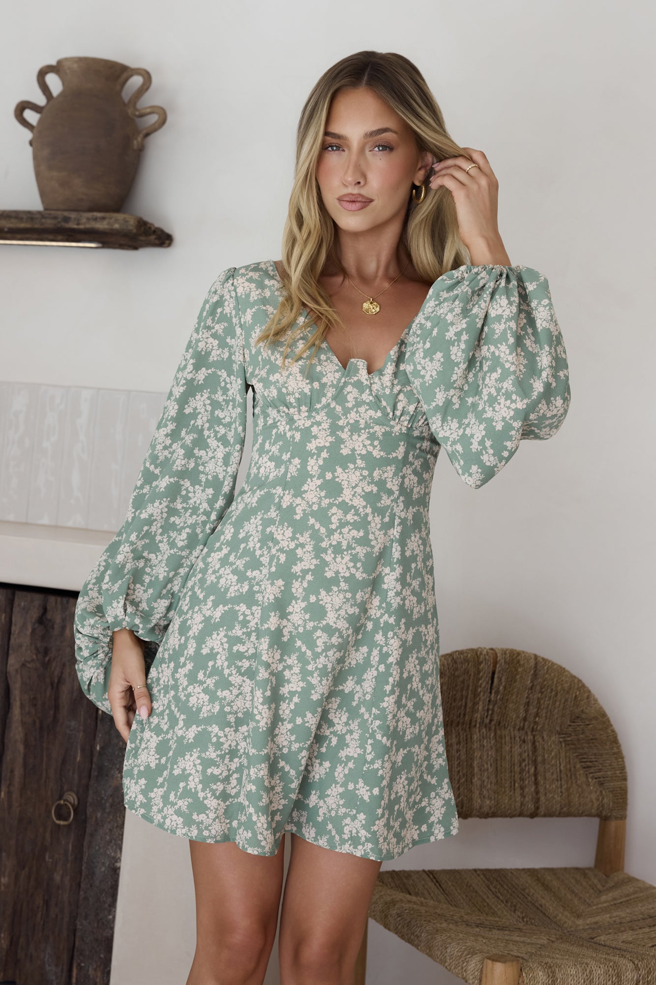 garden chic mini dress green