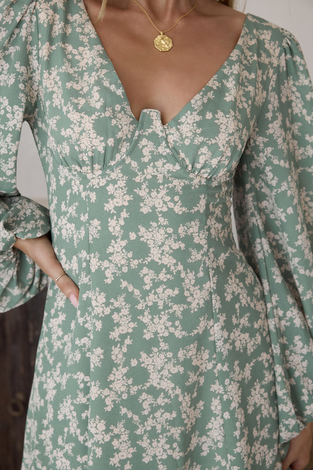 garden chic mini dress green