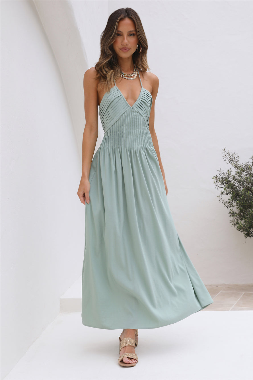 cross my heart maxi dress sage