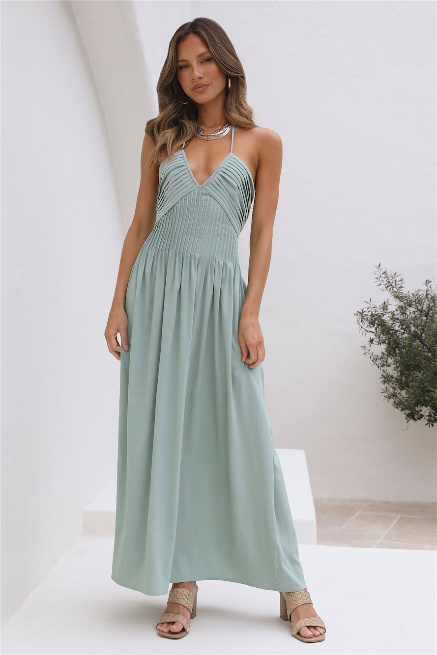 cross my heart maxi dress sage