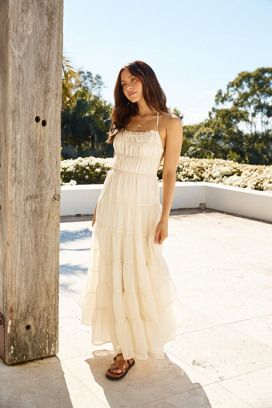 renaissance art maxi dress cream