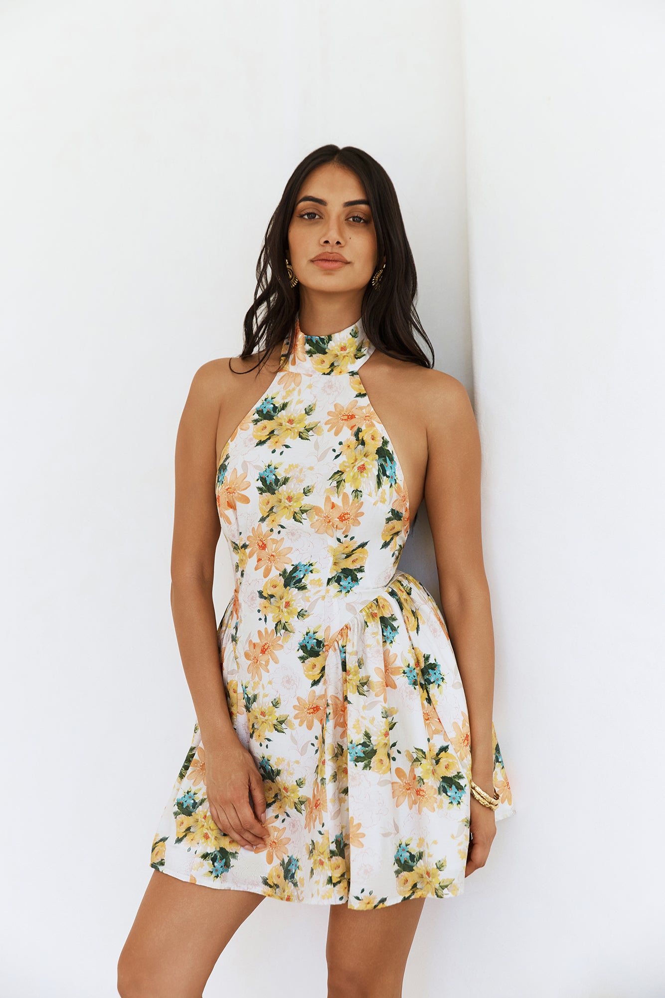 sophisticated vision halter mini dress orange