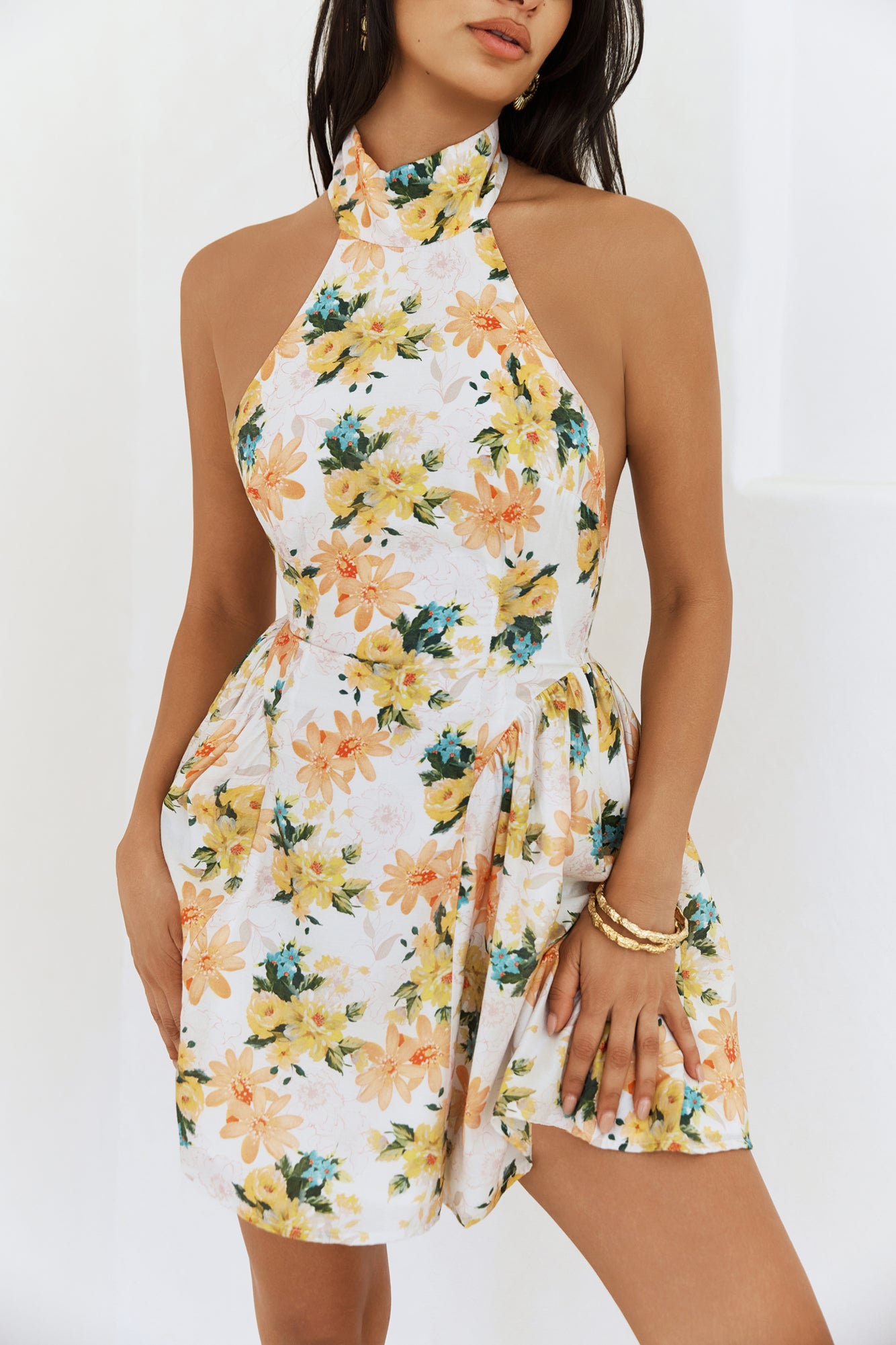 sophisticated vision halter mini dress orange