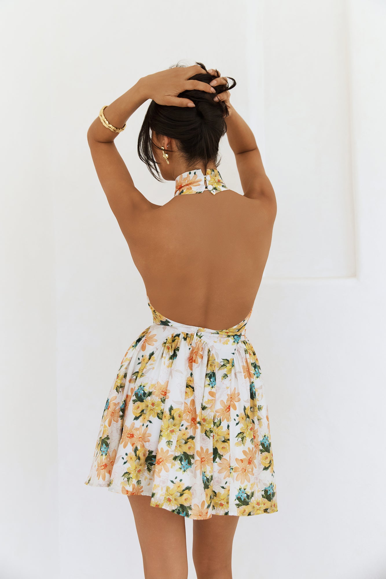 sophisticated vision halter mini dress orange