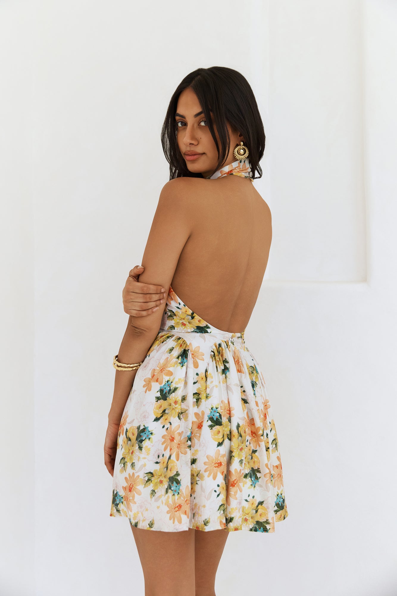 sophisticated vision halter mini dress orange