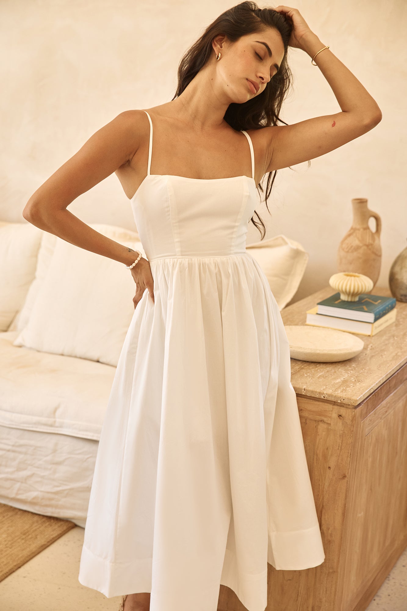 diamond eyes midi dress white