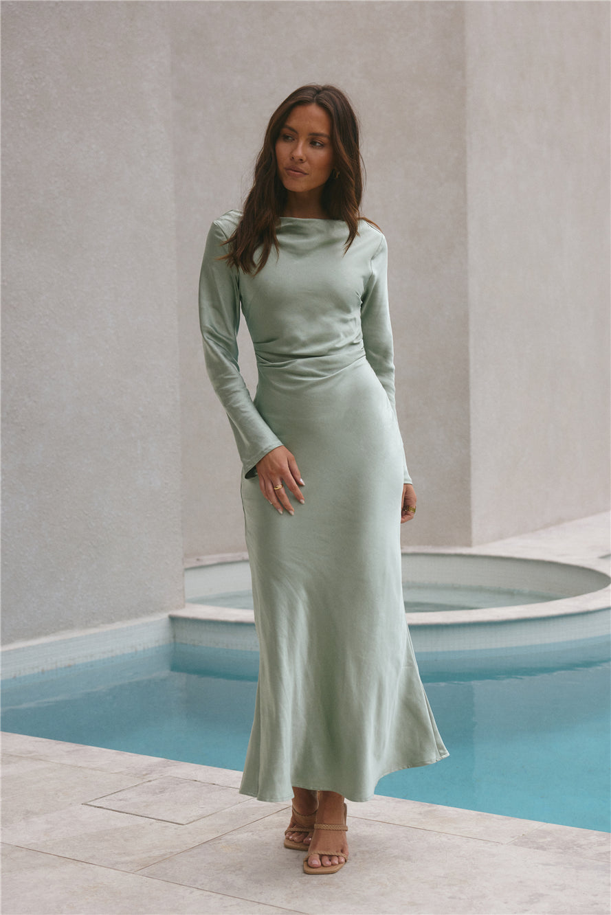 forget me not satin maxi dress sage