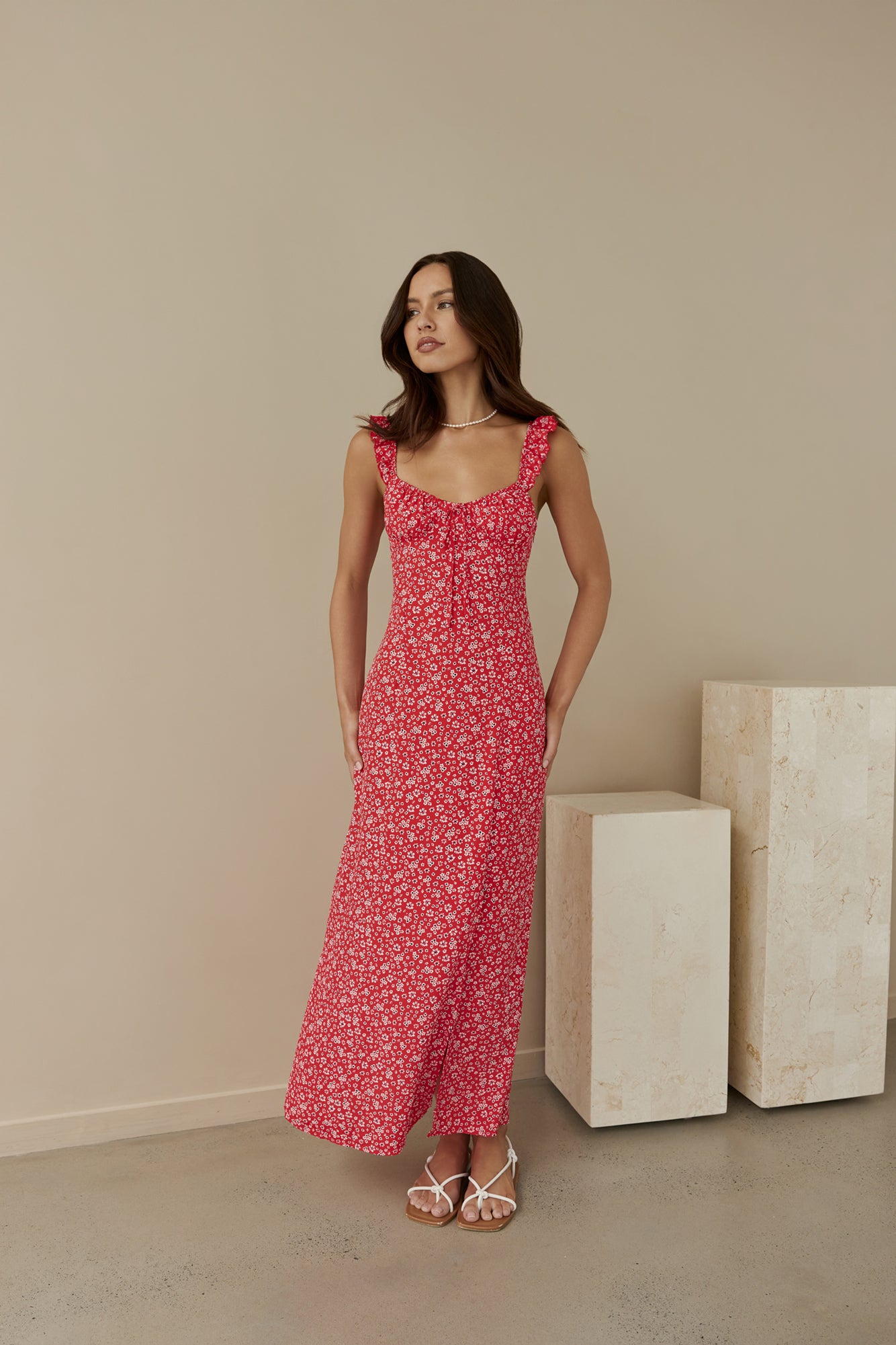 berry bloom maxi dress red