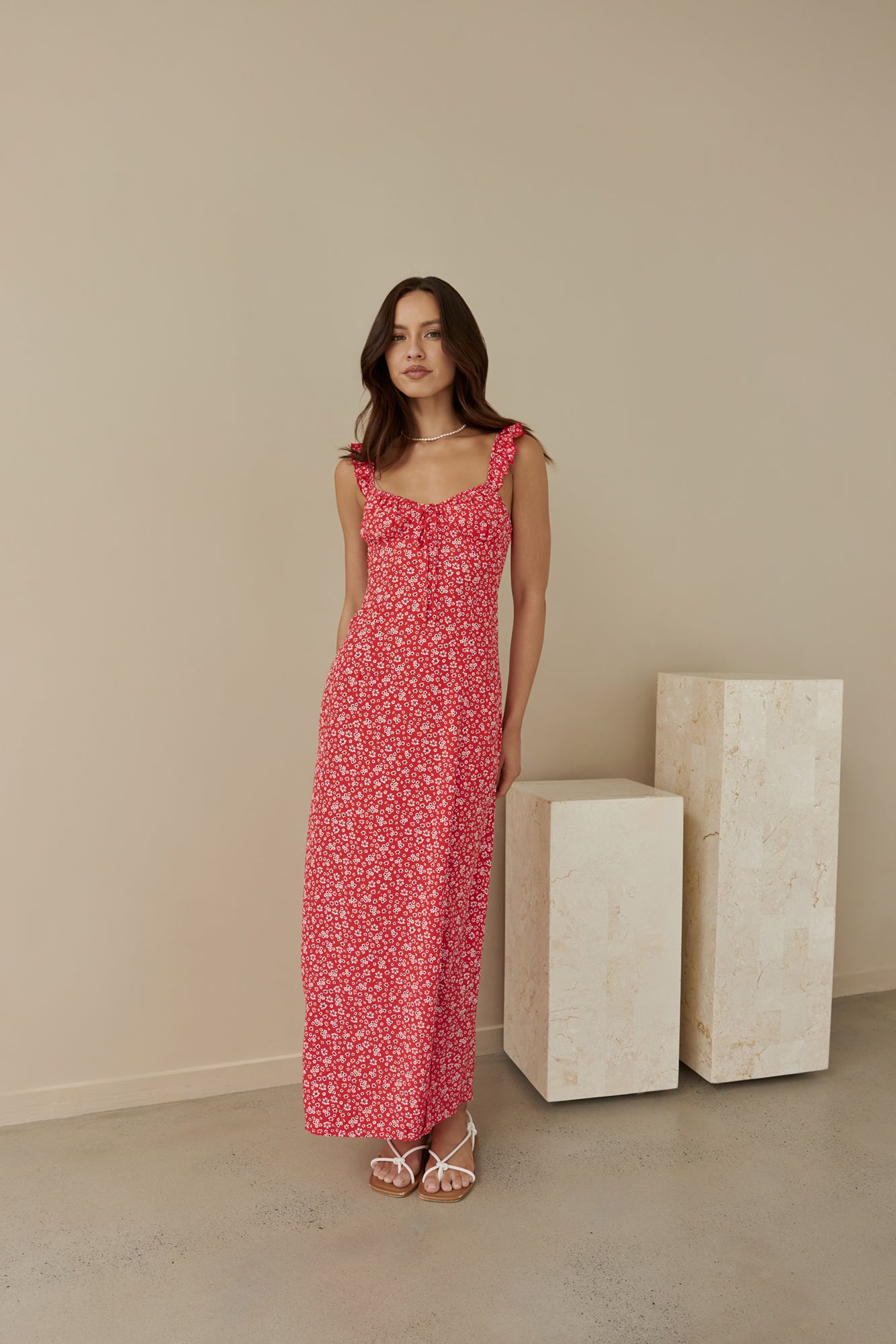 berry bloom maxi dress red