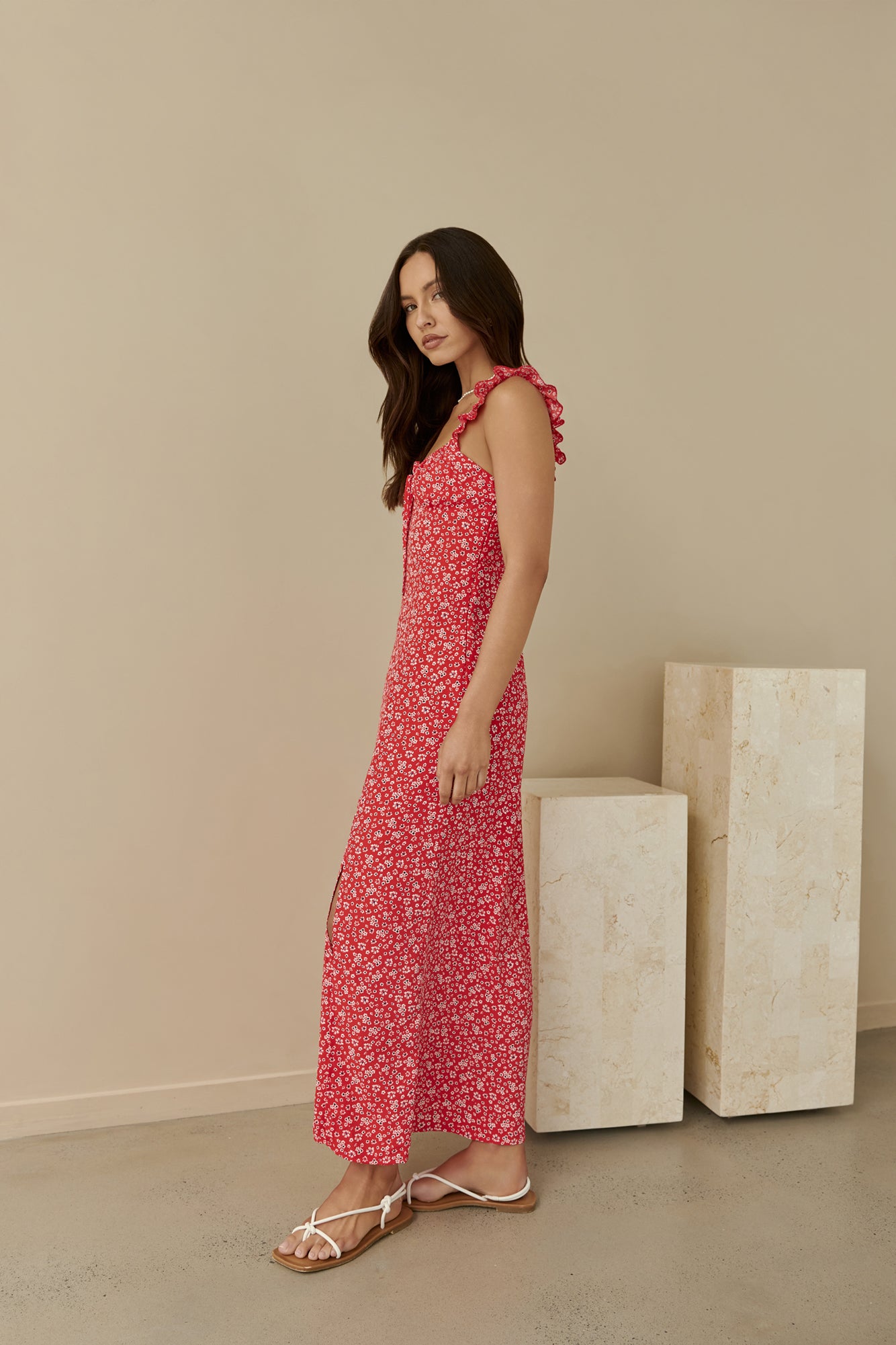 berry bloom maxi dress red