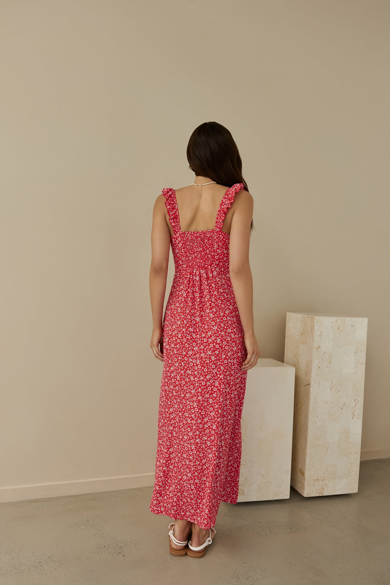 berry bloom maxi dress red