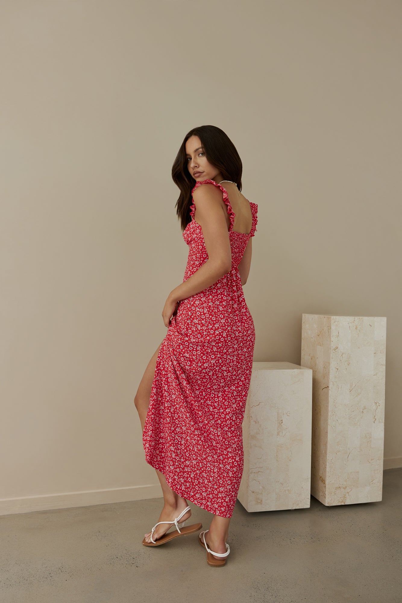 berry bloom maxi dress red
