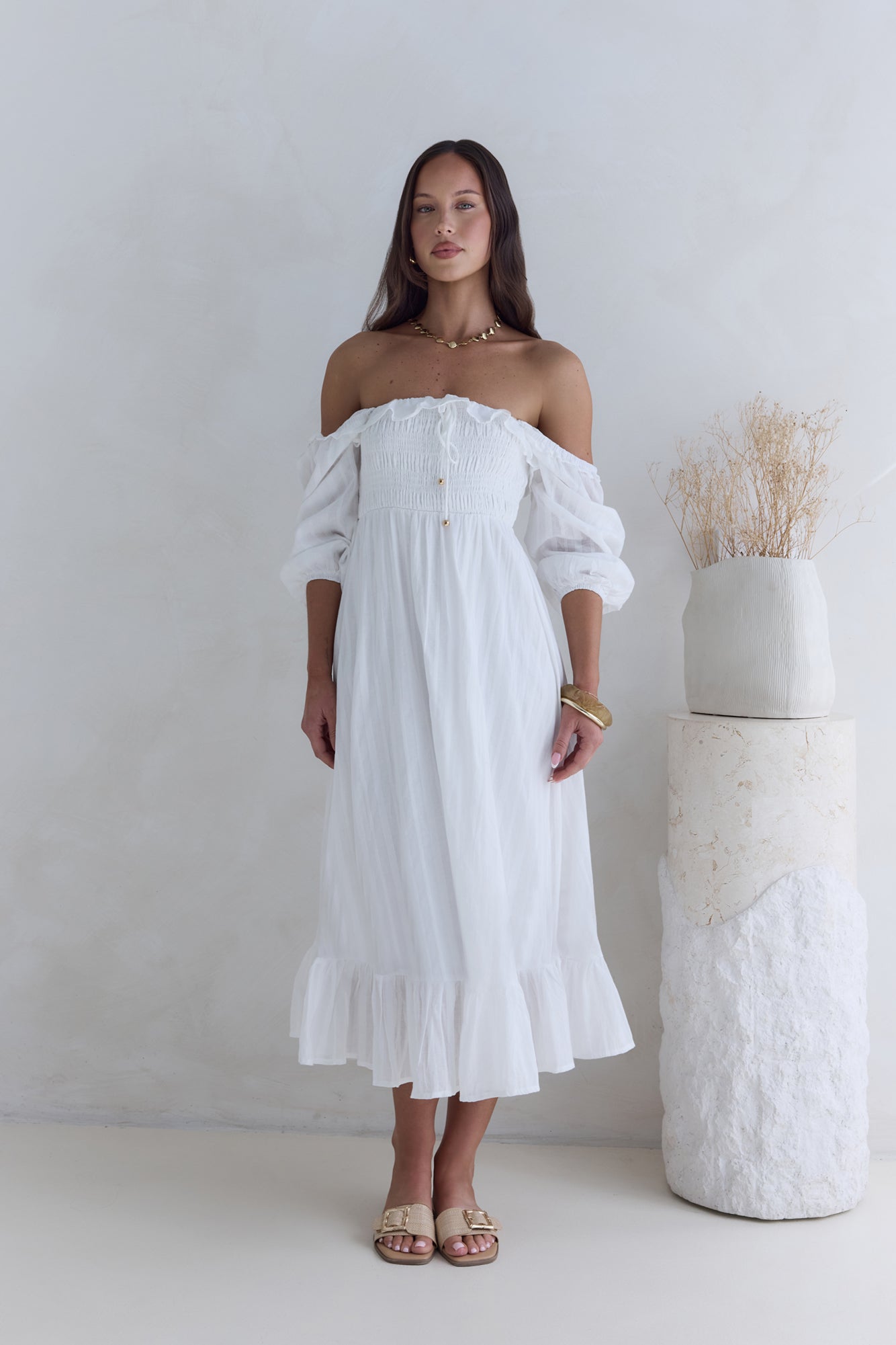 loved by the moon midi dress white
