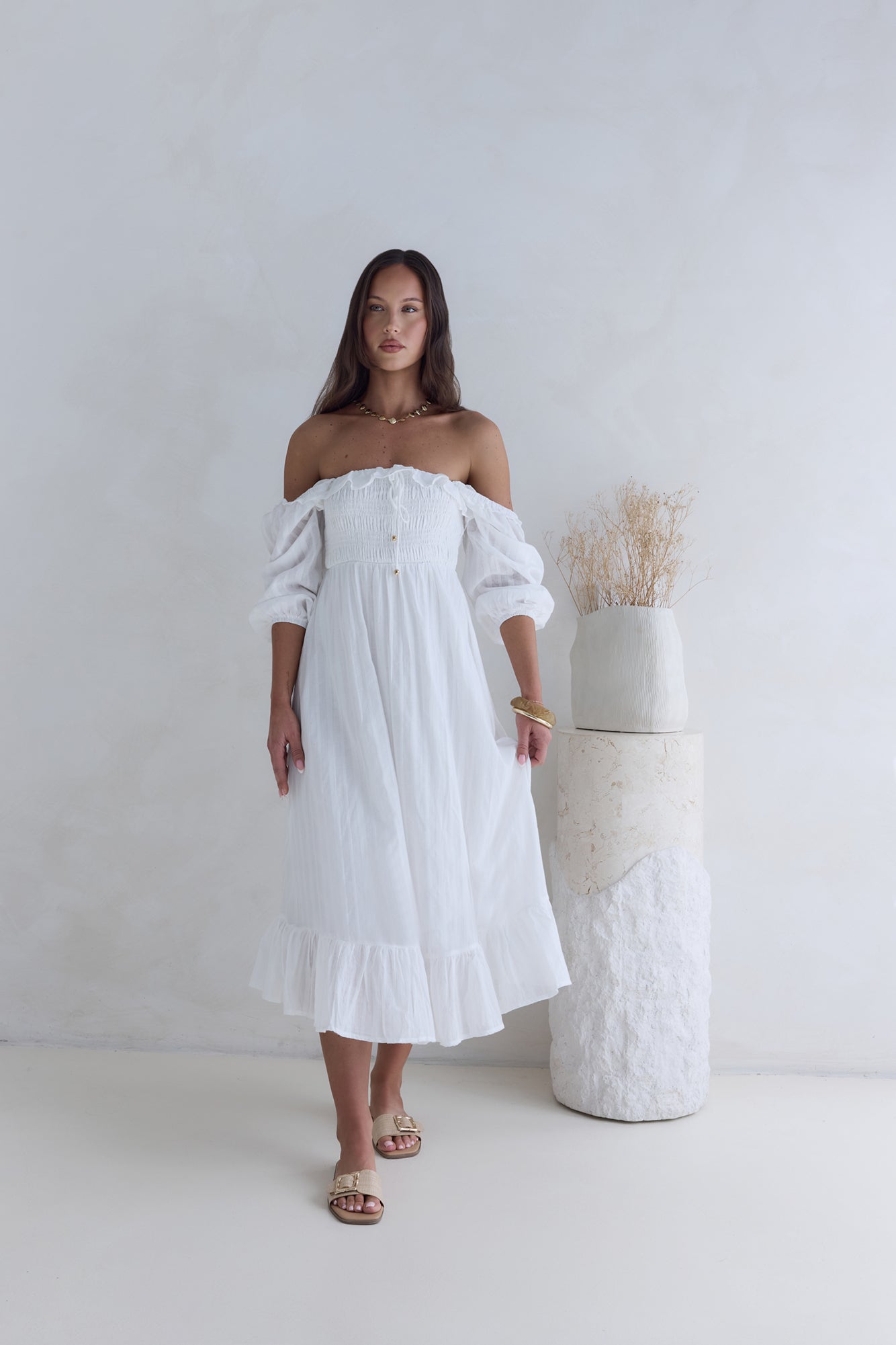 loved by the moon midi dress white