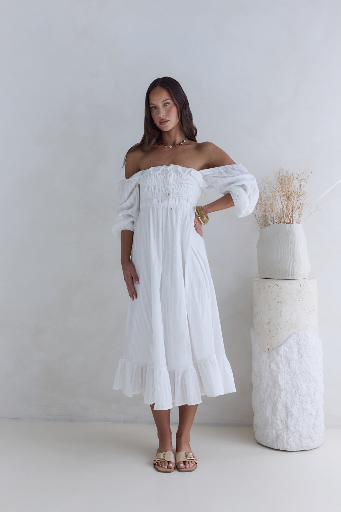 loved by the moon midi dress white