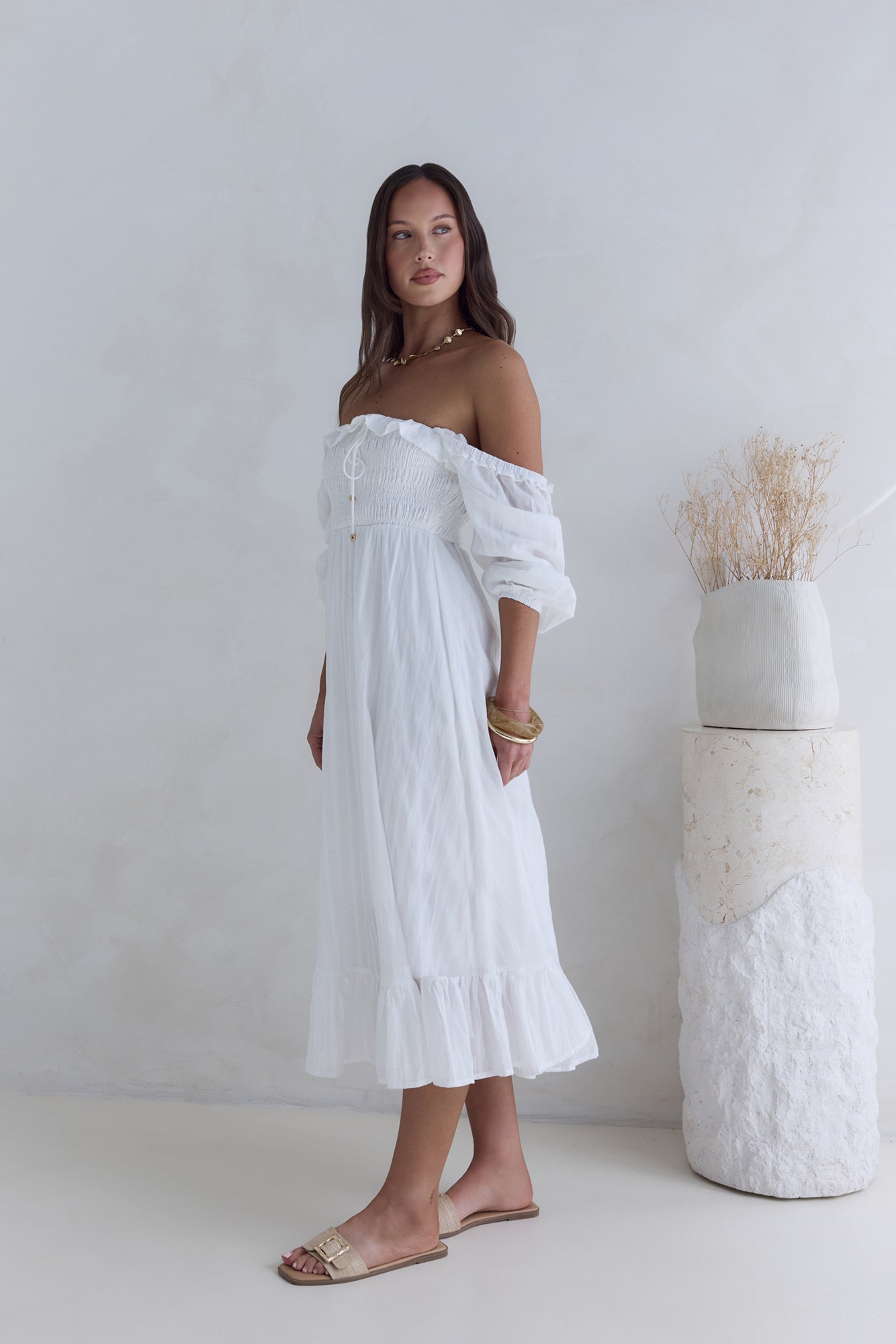 loved by the moon midi dress white