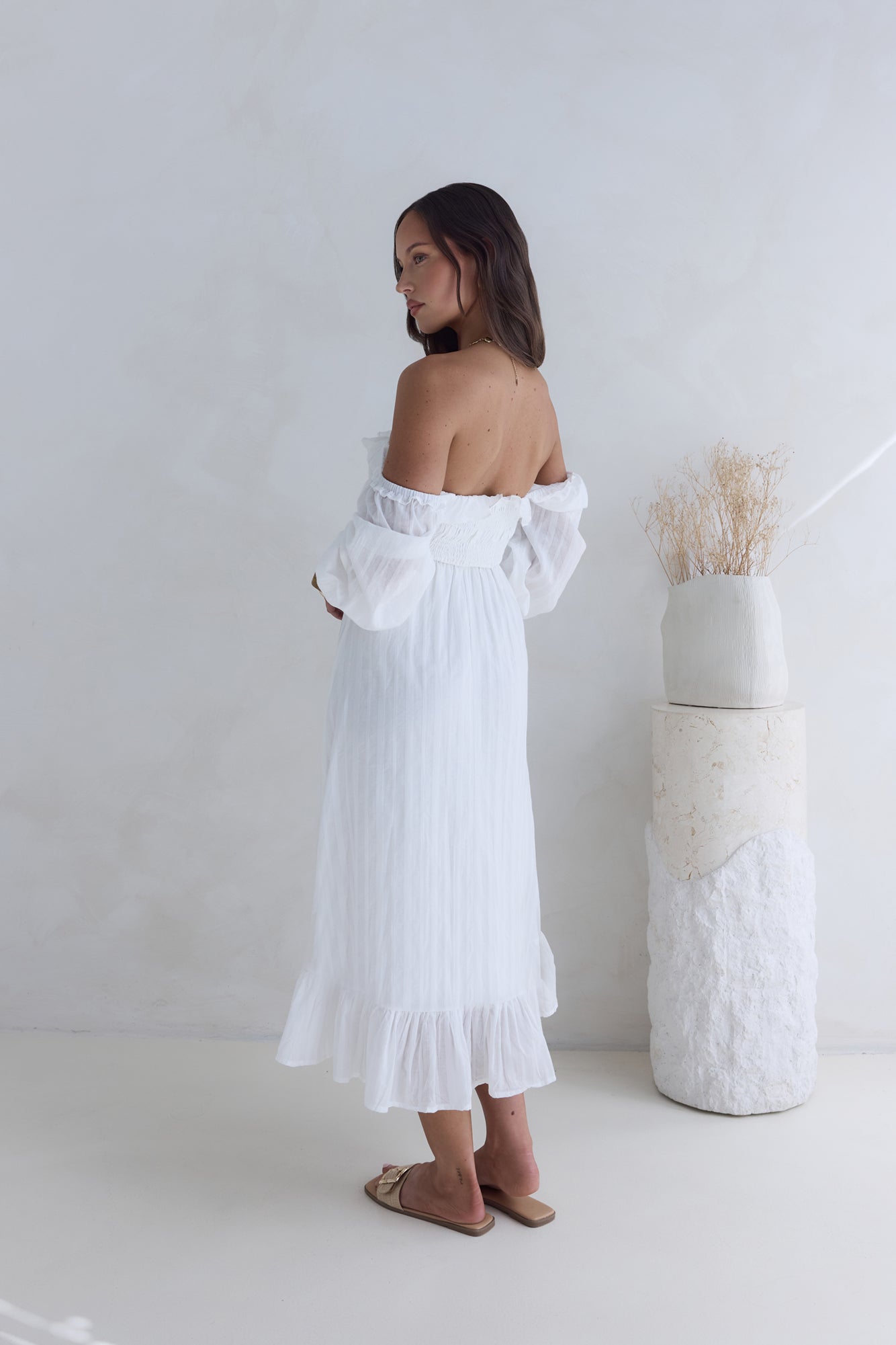 loved by the moon midi dress white