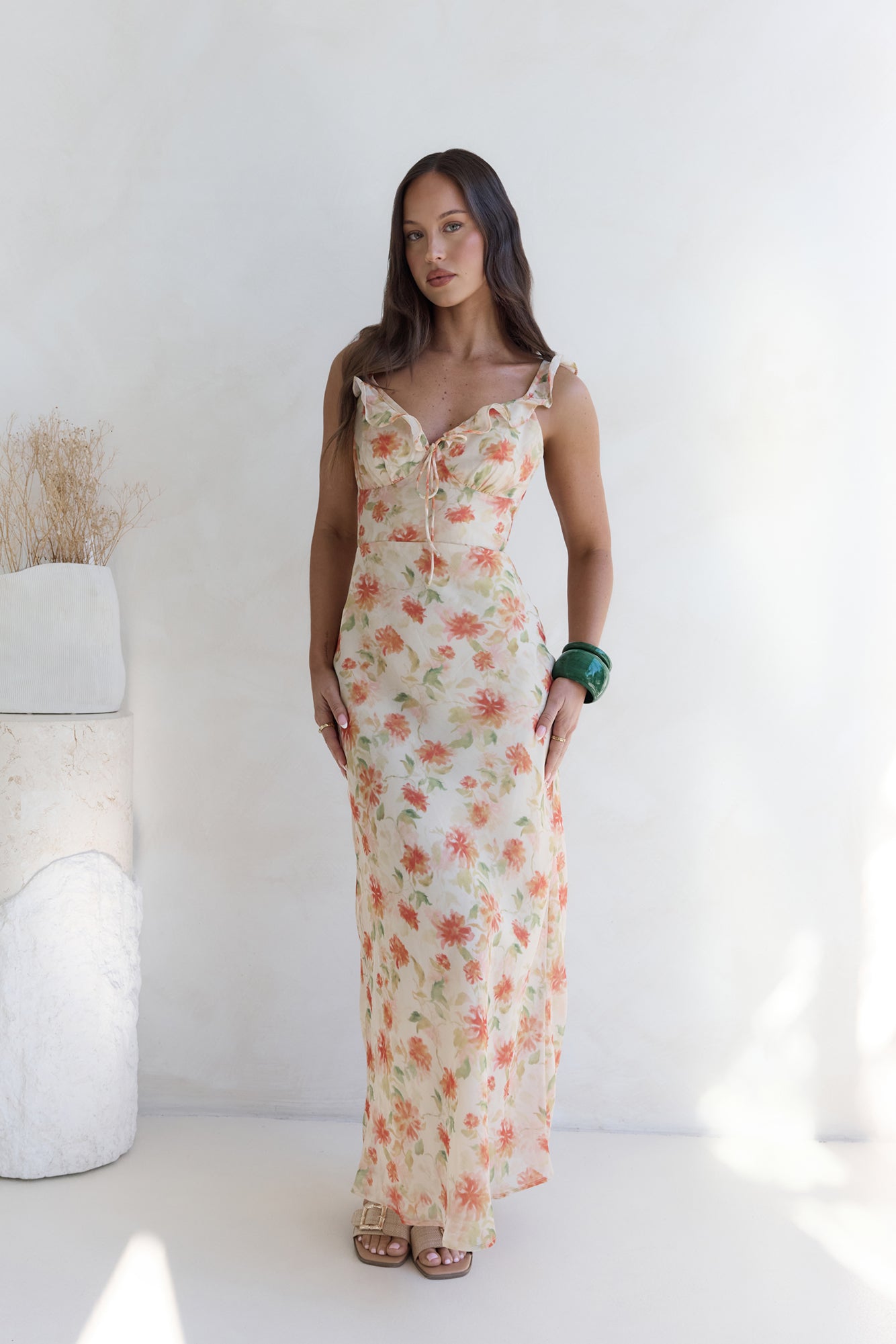 glimmer glide maxi dress orange
