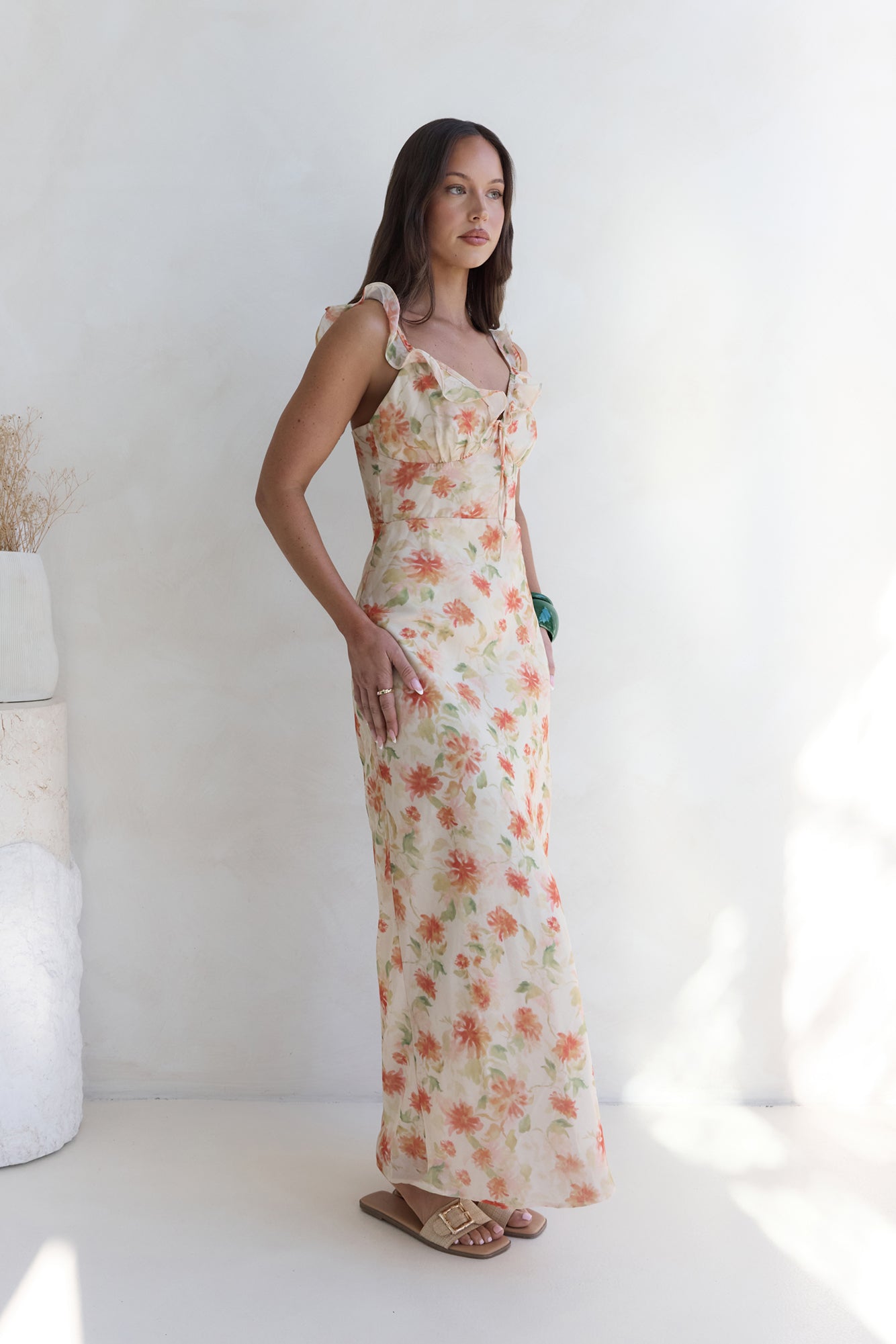 glimmer glide maxi dress orange