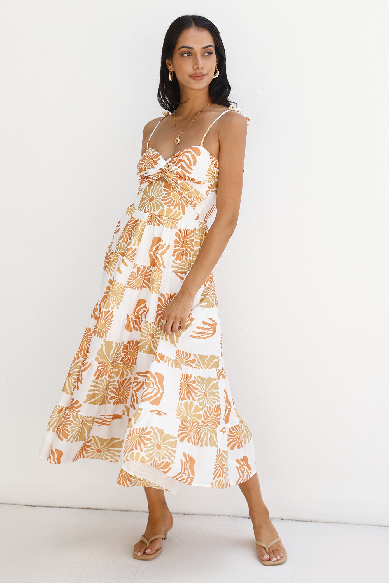 sundrenched serenade midi dress orange