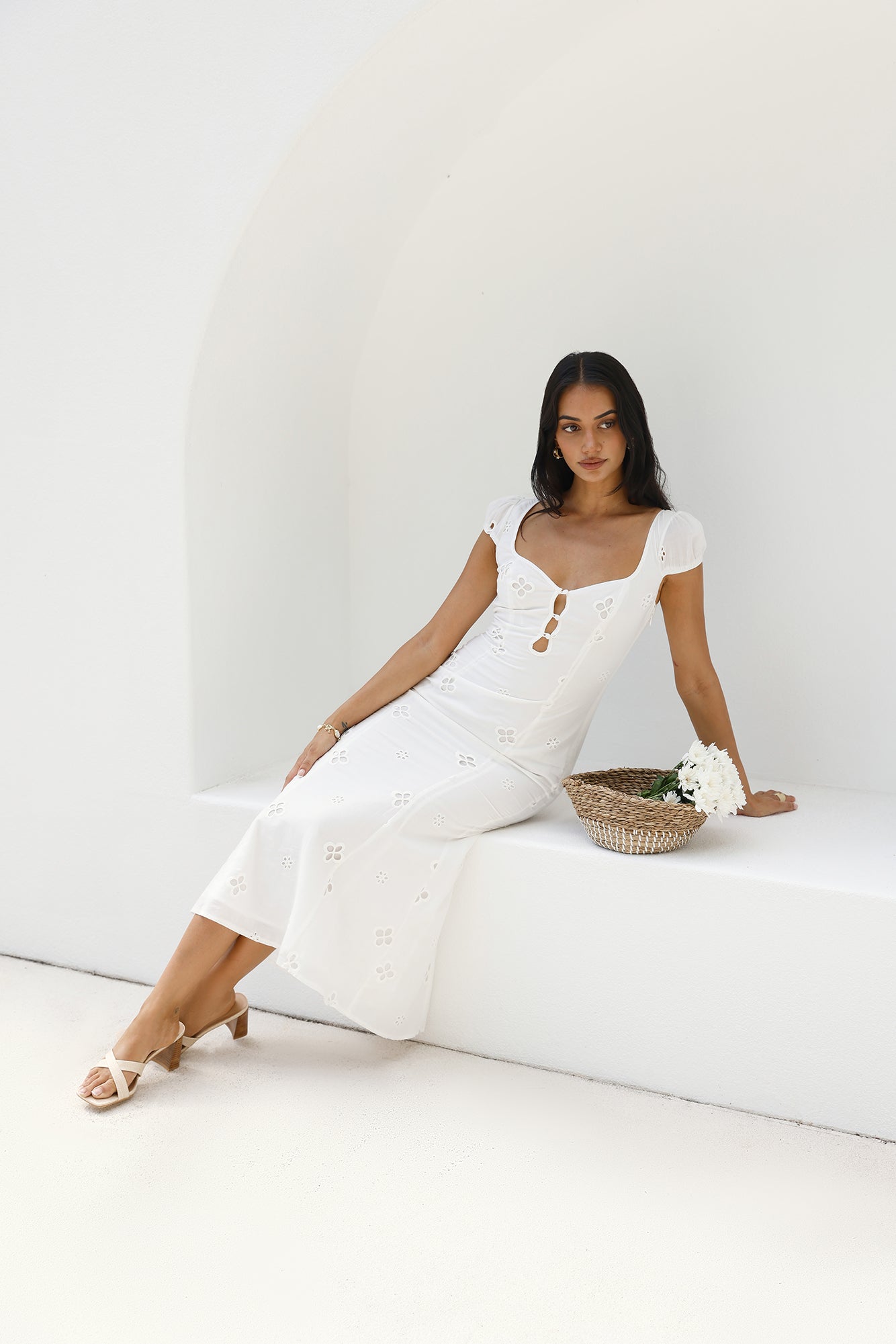 vintage song midi dress white