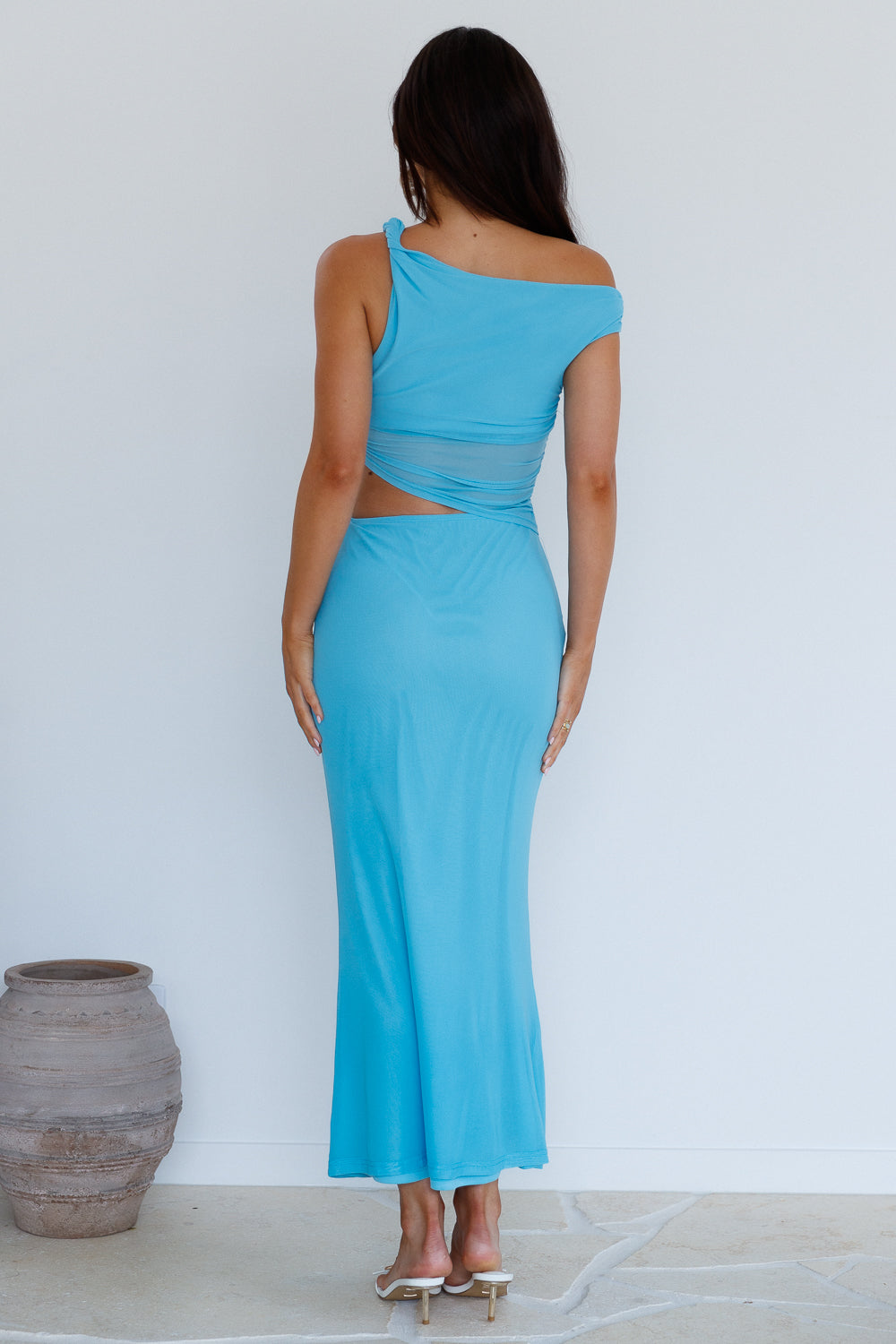 summer moon off the shoulder maxi dress blue