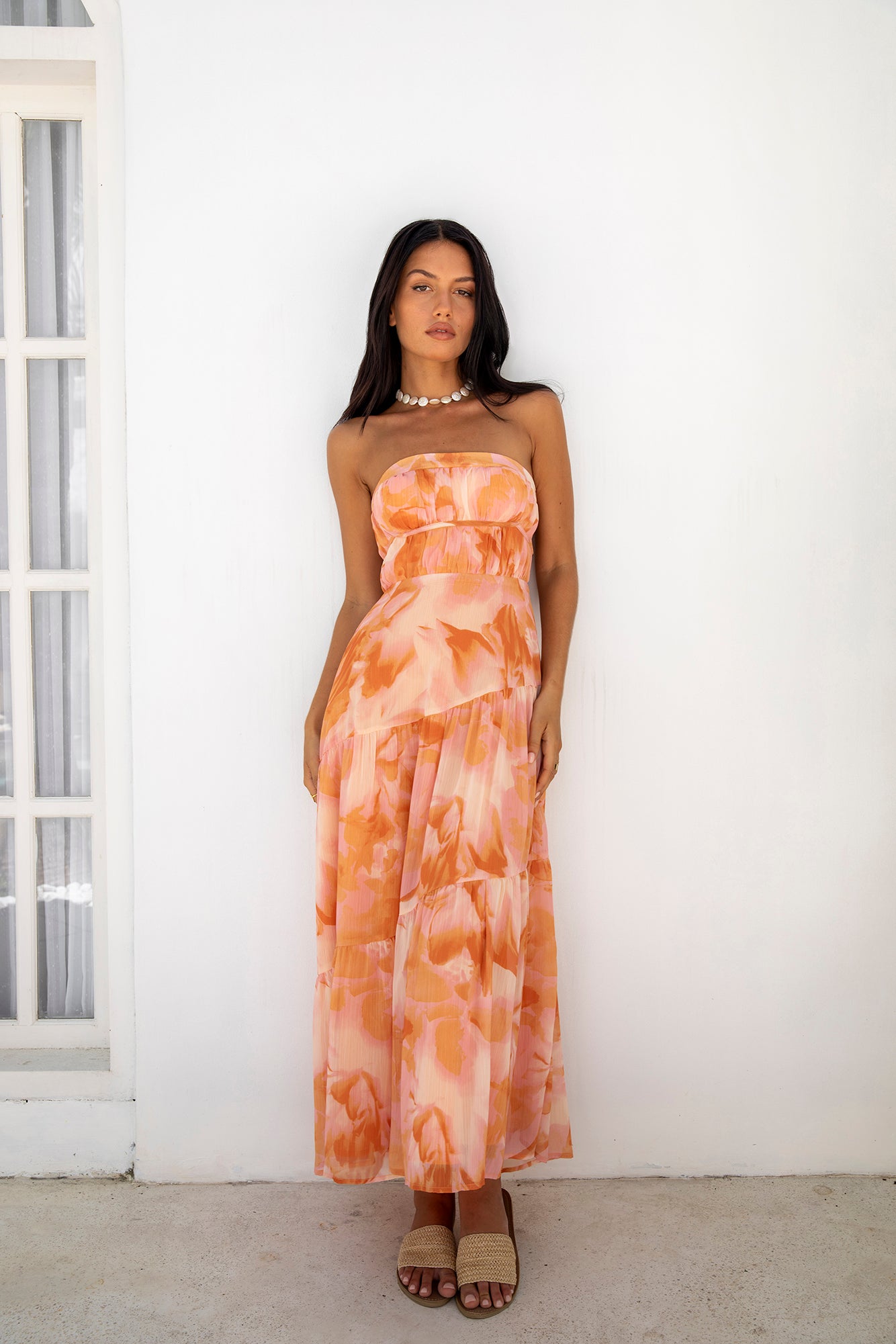 sienna strapless maxi dress orange