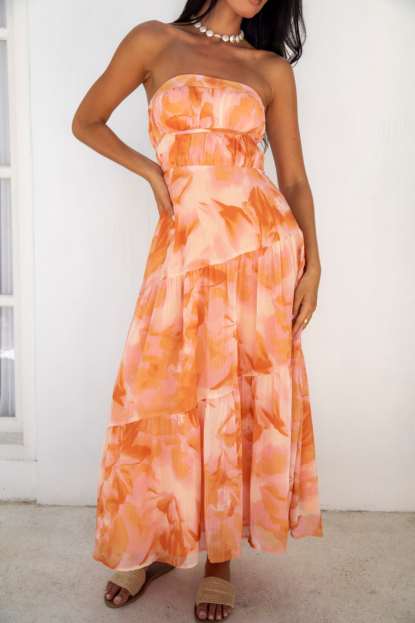 sienna strapless maxi dress orange