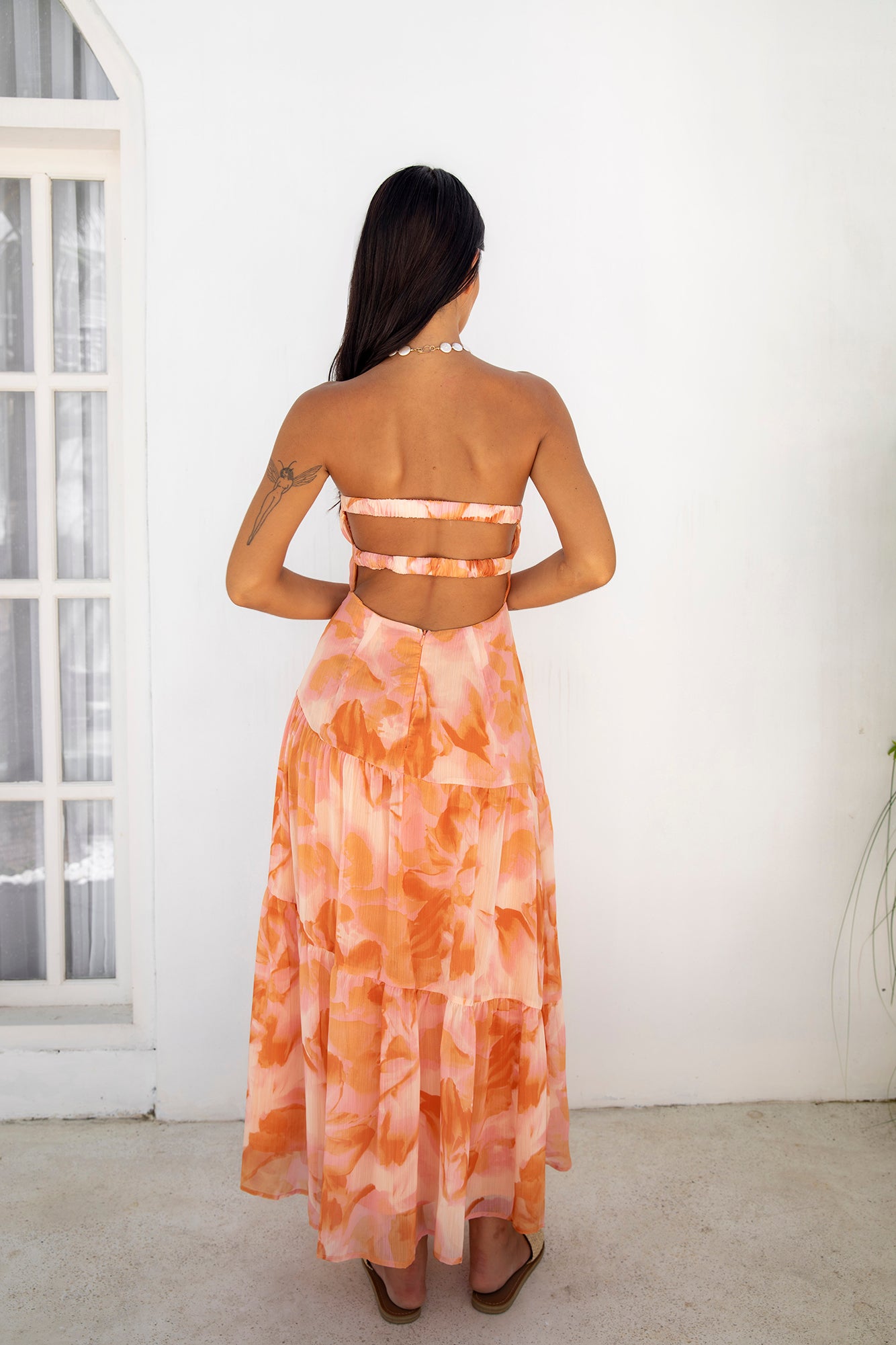 sienna strapless maxi dress orange