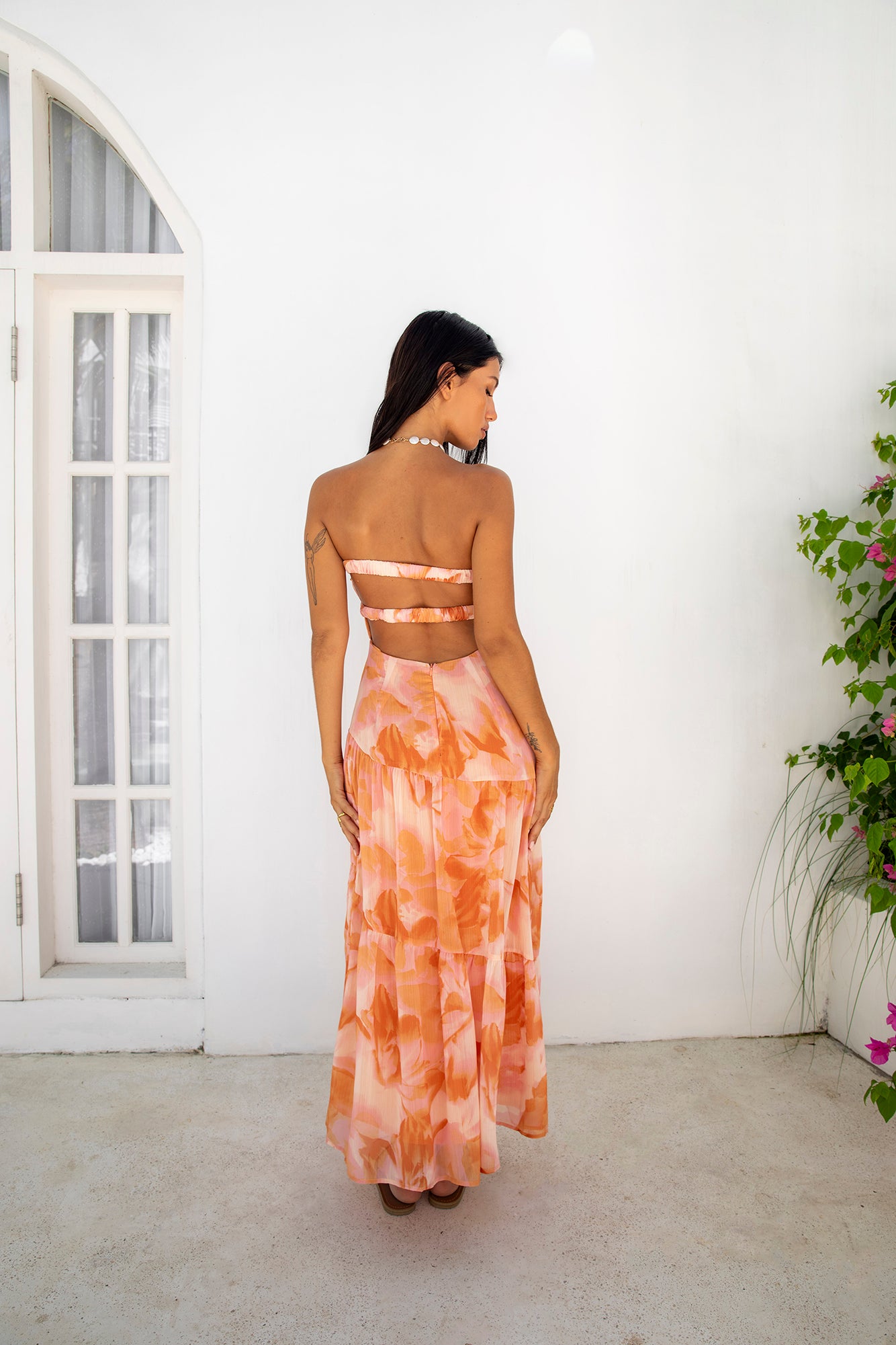 sienna strapless maxi dress orange
